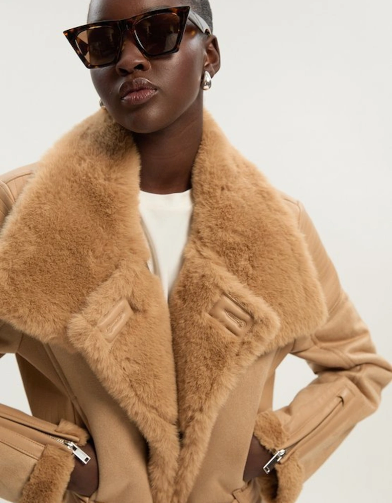 Faux Shearling Crop Biker Coat