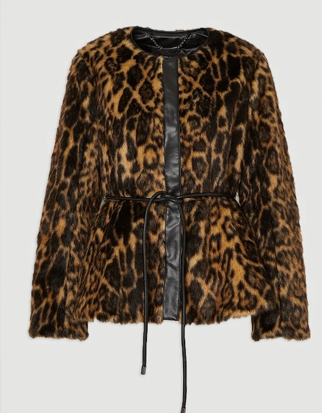 Faux Fur Leopard Collarless  Coat