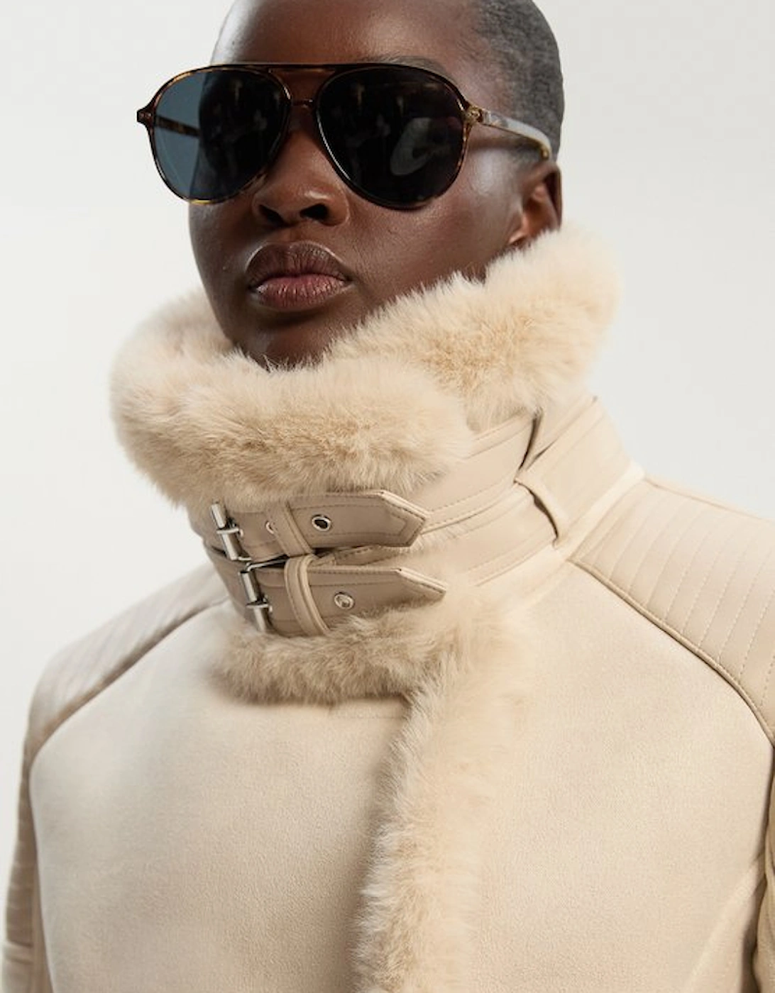 Faux Shearling Crop Biker Coat