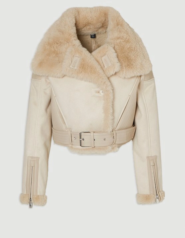 Faux Shearling Crop Biker Coat