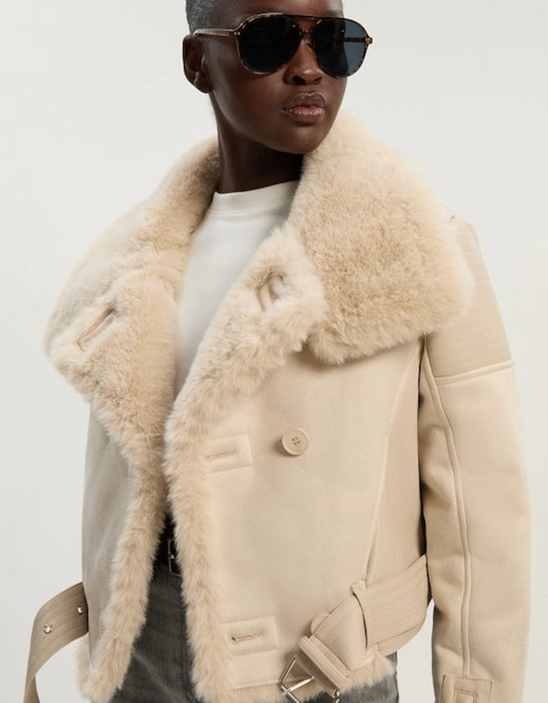 Faux Shearling Crop Biker Coat