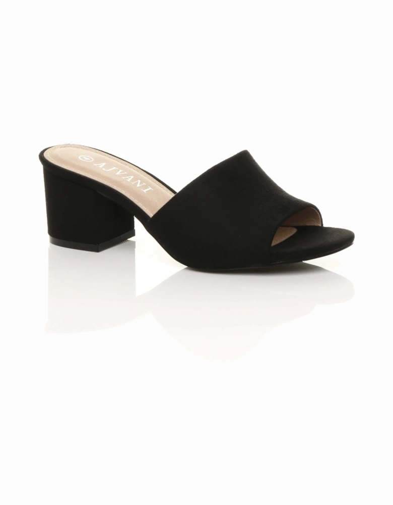 Mid Block Heel Peep Toe Mules Faux Suede Heeled Sandals