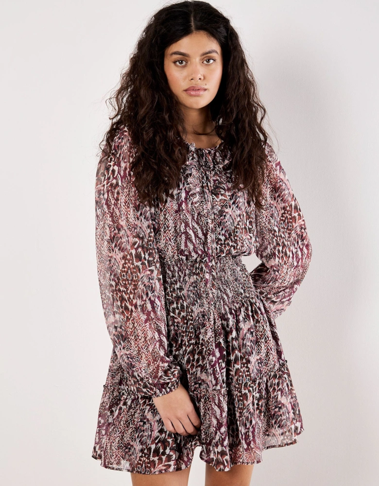Feather Print Chiffon Mini Dress