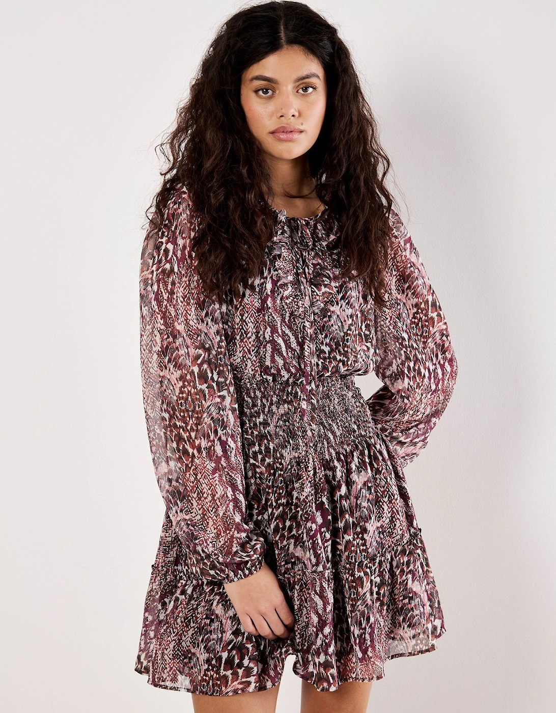 Feather Print Chiffon Mini Dress, 2 of 1