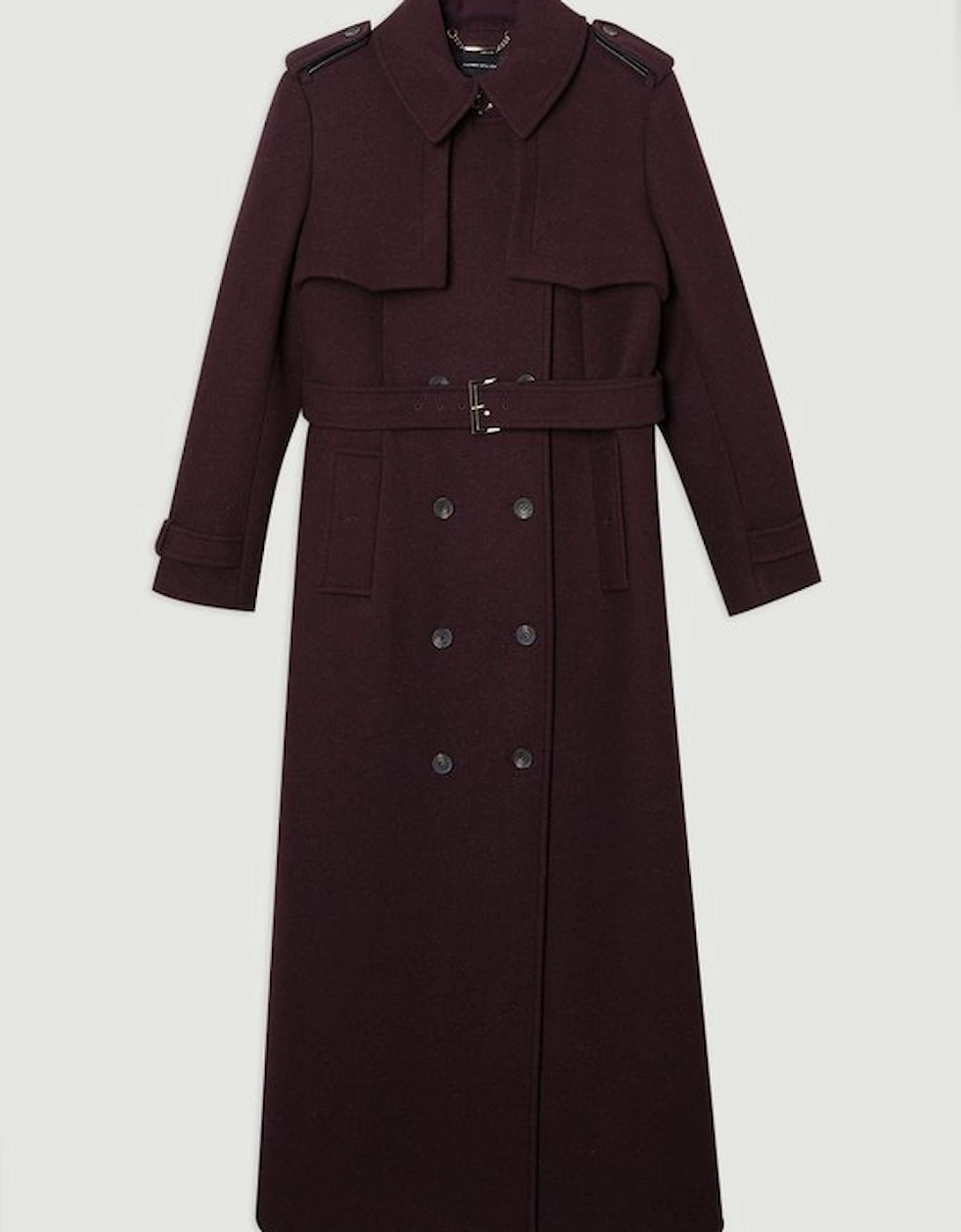 Wool Pu Mix Tailored Belted Trench Maxi Coat