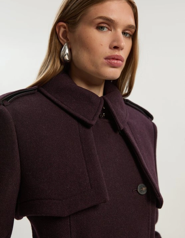 Wool Pu Mix Tailored Belted Trench Maxi Coat