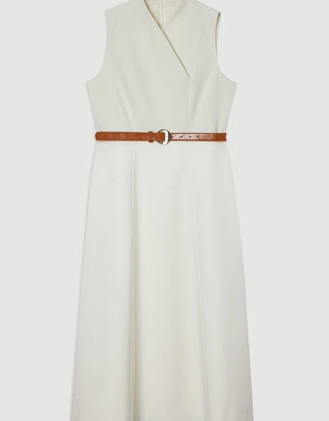 Compact Stretch Wrap Neck Tailored Midi Dress
