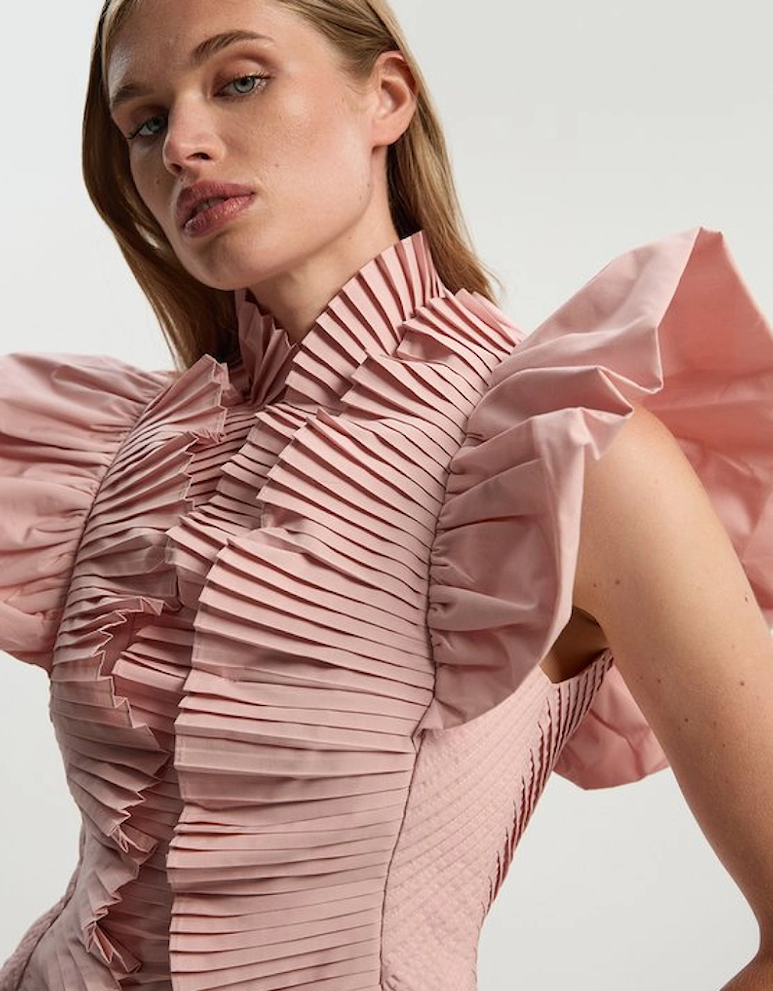 Pleated Ruffle Sleeve Woven Maxi Dress