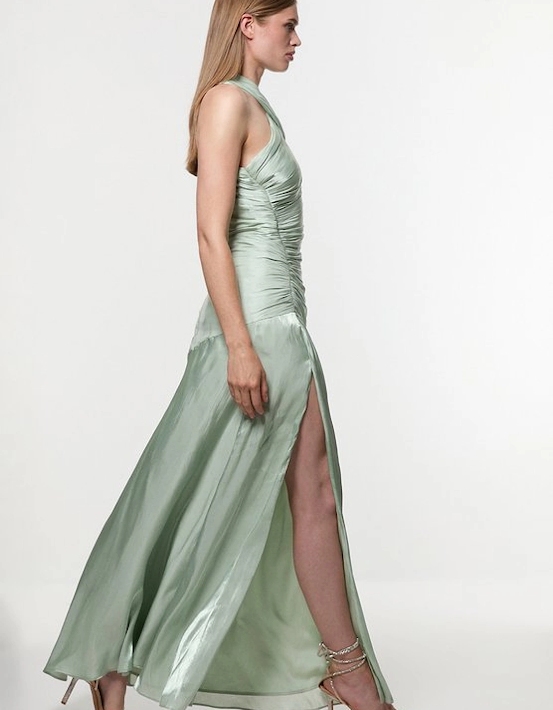 Petite Digital Ophelia Liquid Metallic Split Woven Maxi Dress