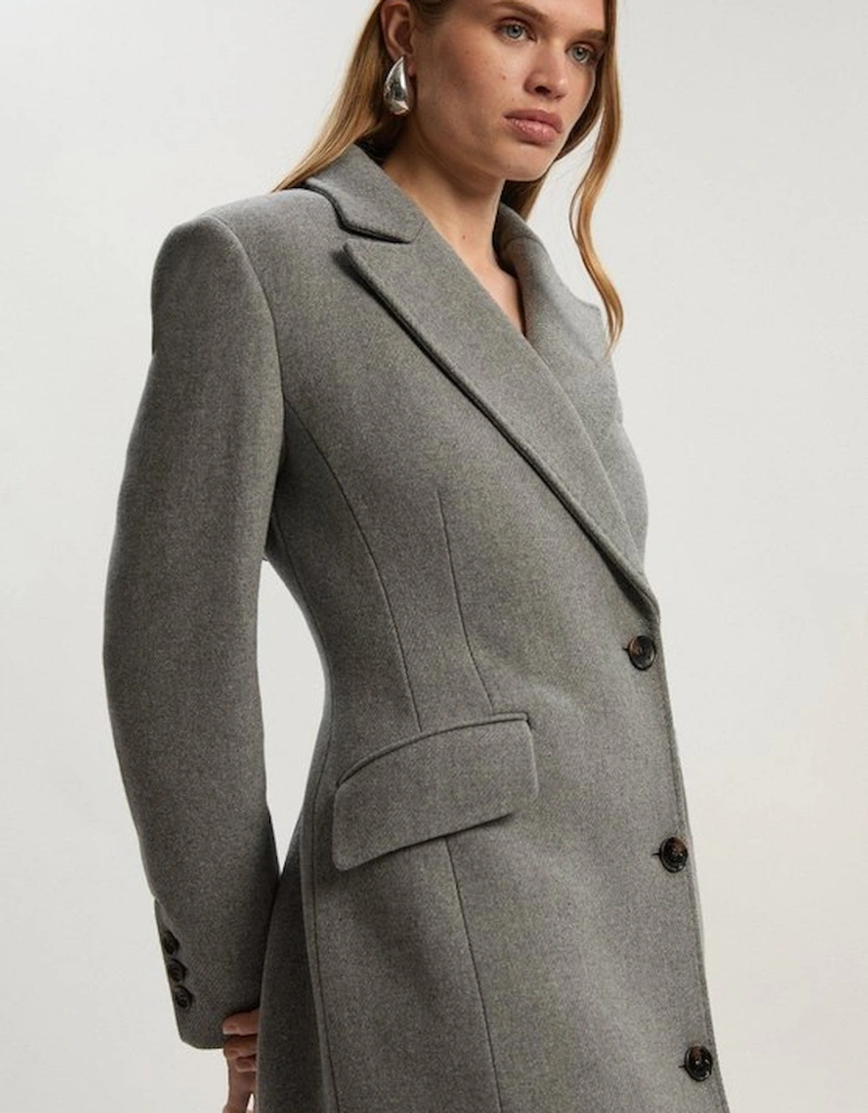 Wool Blend Tailored Fitted Maxi Coat