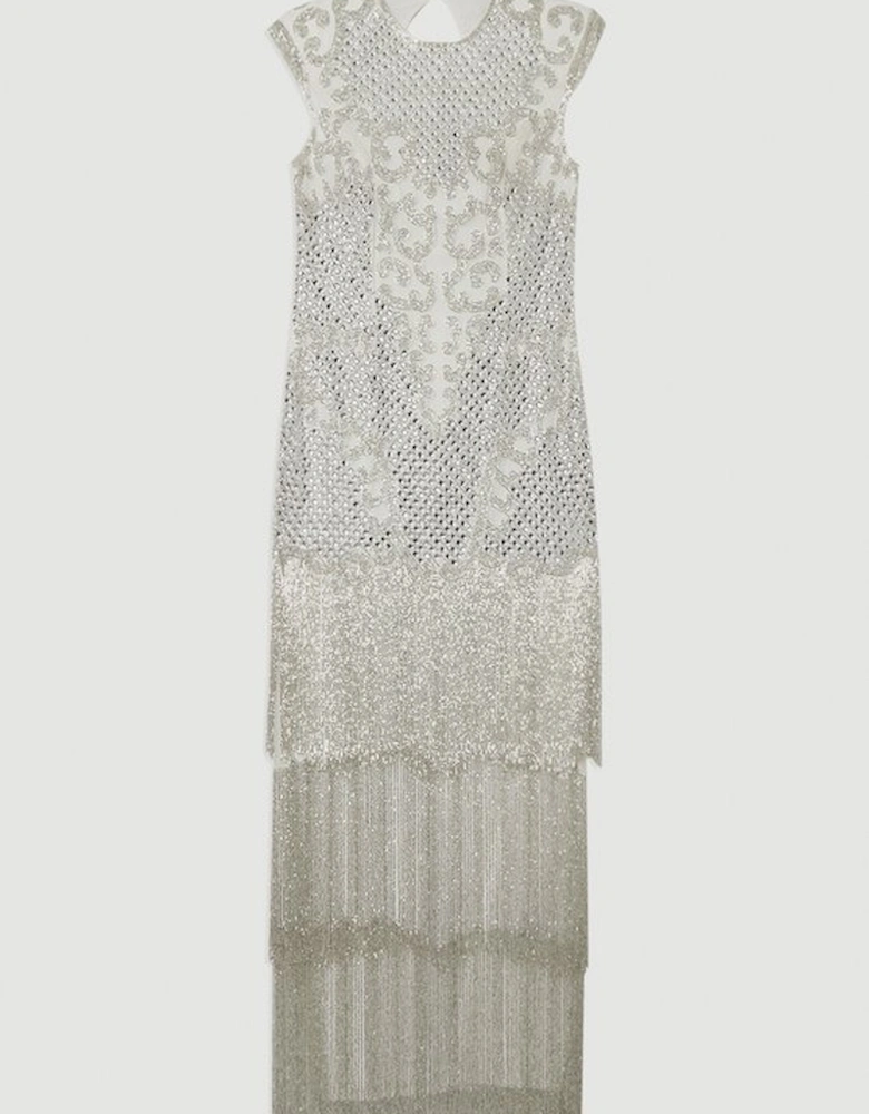 Premium Crystal Embellished Fringe Maxi Dress