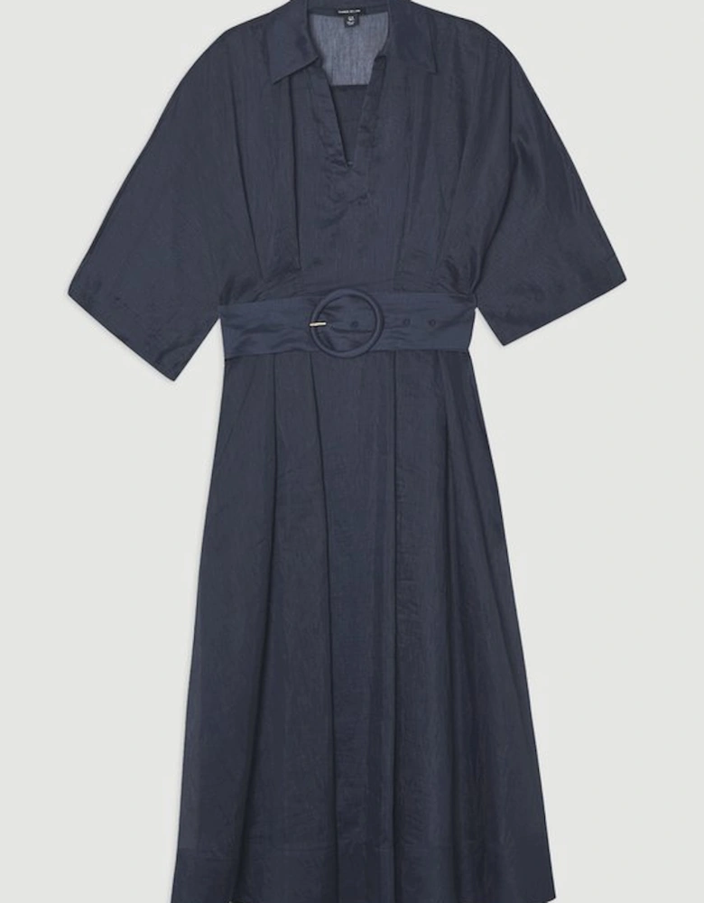 Organdie Plunge Collared Woven Maxi Dress