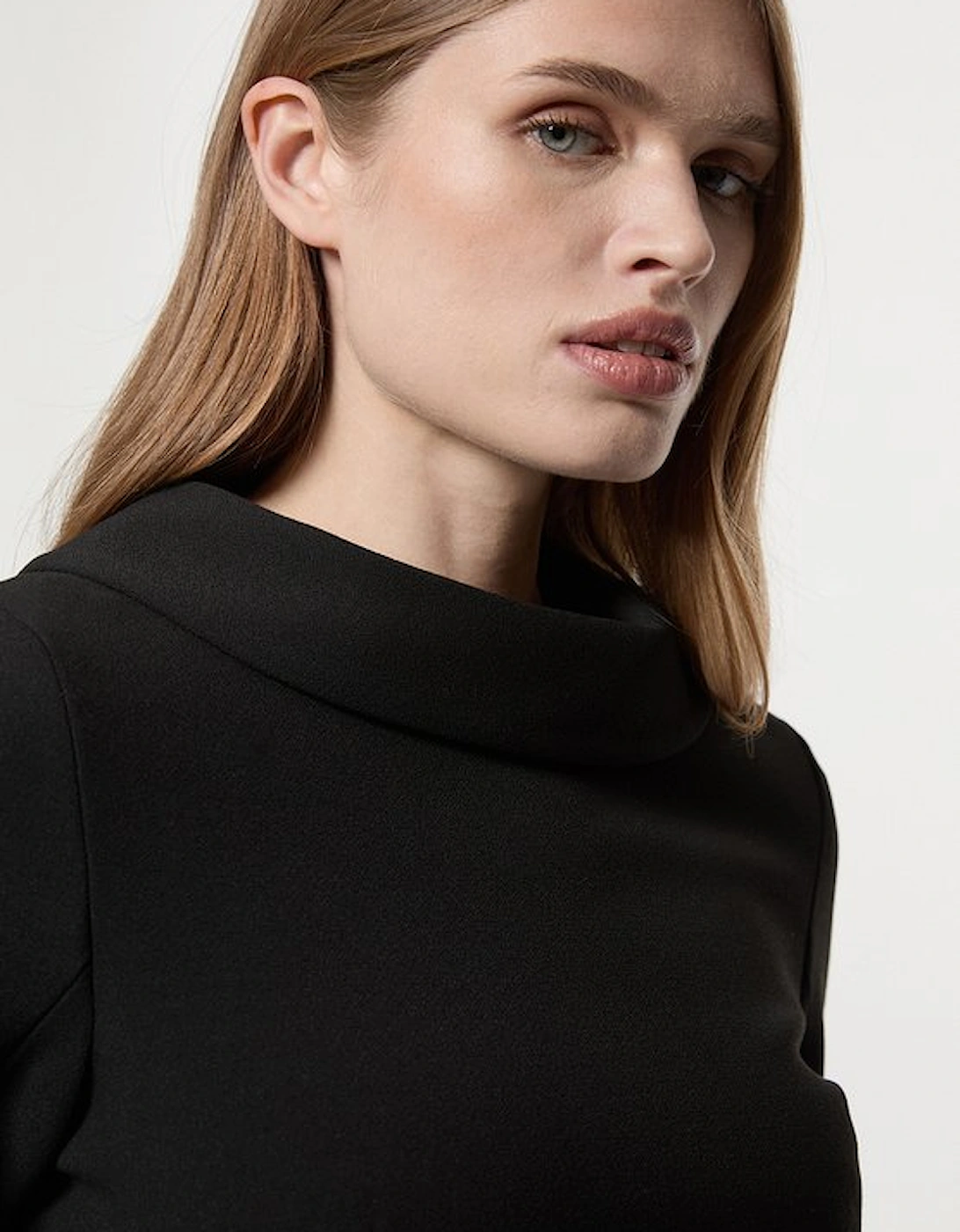 Tailored Structured Crepe Roll Neck Pencil Midi Dress