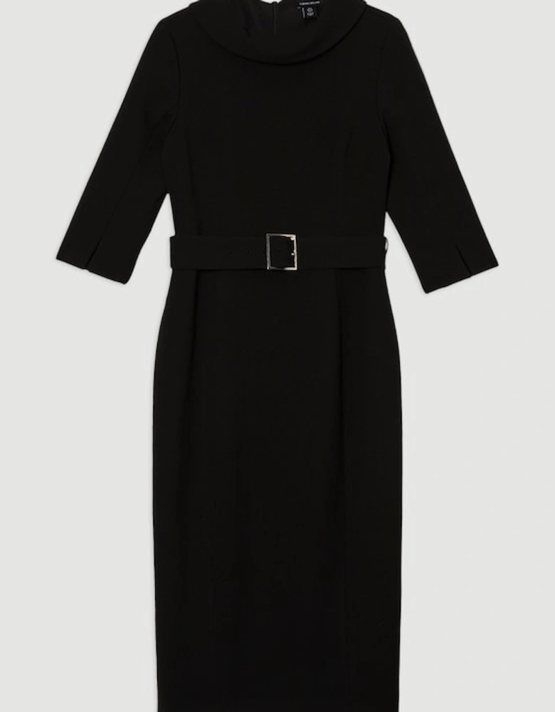 Tailored Structured Crepe Roll Neck Pencil Midi Dress