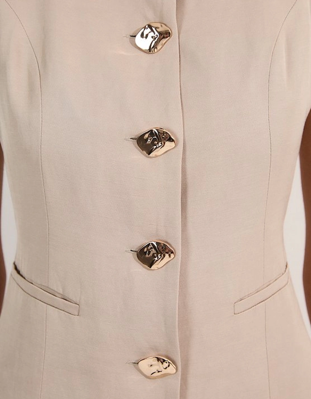 Petite Viscose Linen Tailored Statement Button Front Pencil Midi Dress