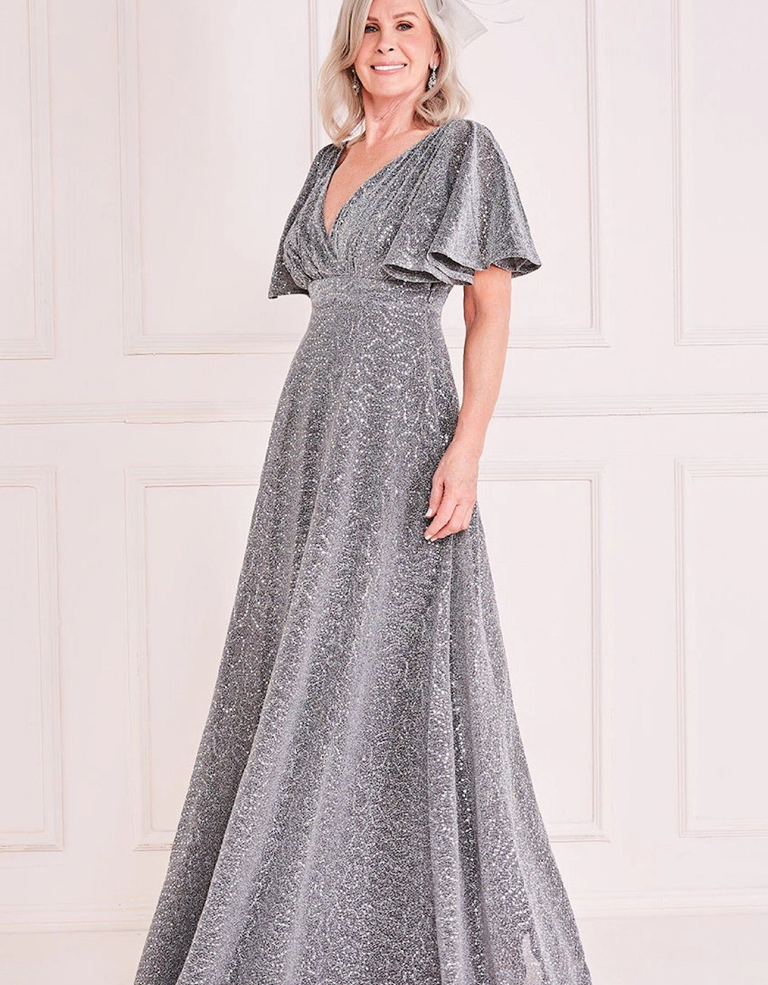 Deep V Neck Sequin Embroidered Maxi Dress, 2 of 1