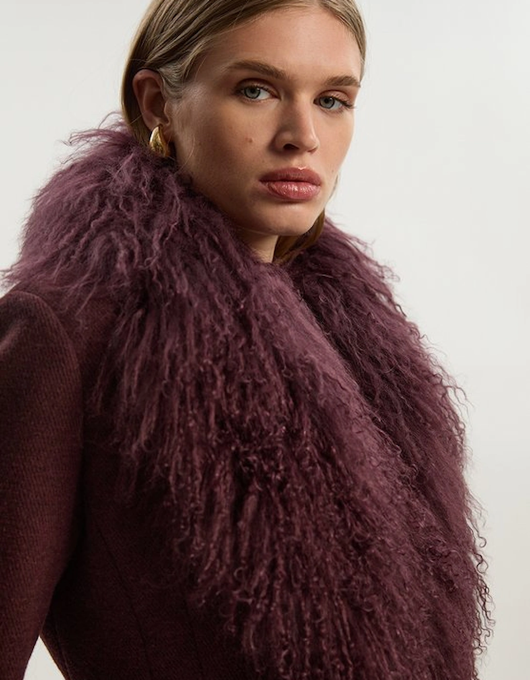 Wool Detachable Fur Collar Tailored Double Breasted Midi Coat