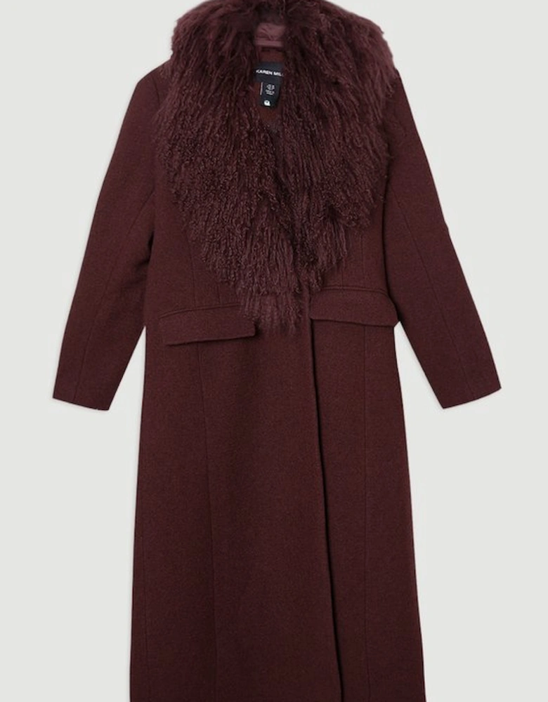 Wool Detachable Fur Collar Tailored Double Breasted Midi Coat