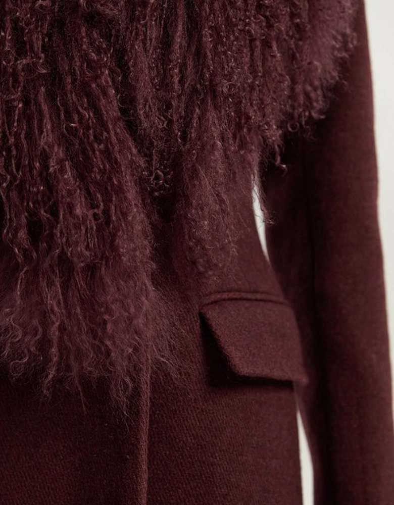 Wool Detachable Fur Collar Tailored Double Breasted Midi Coat