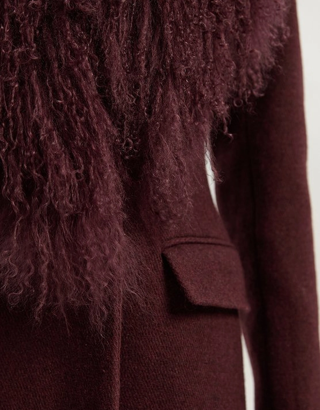 Wool Detachable Fur Collar Tailored Double Breasted Midi Coat