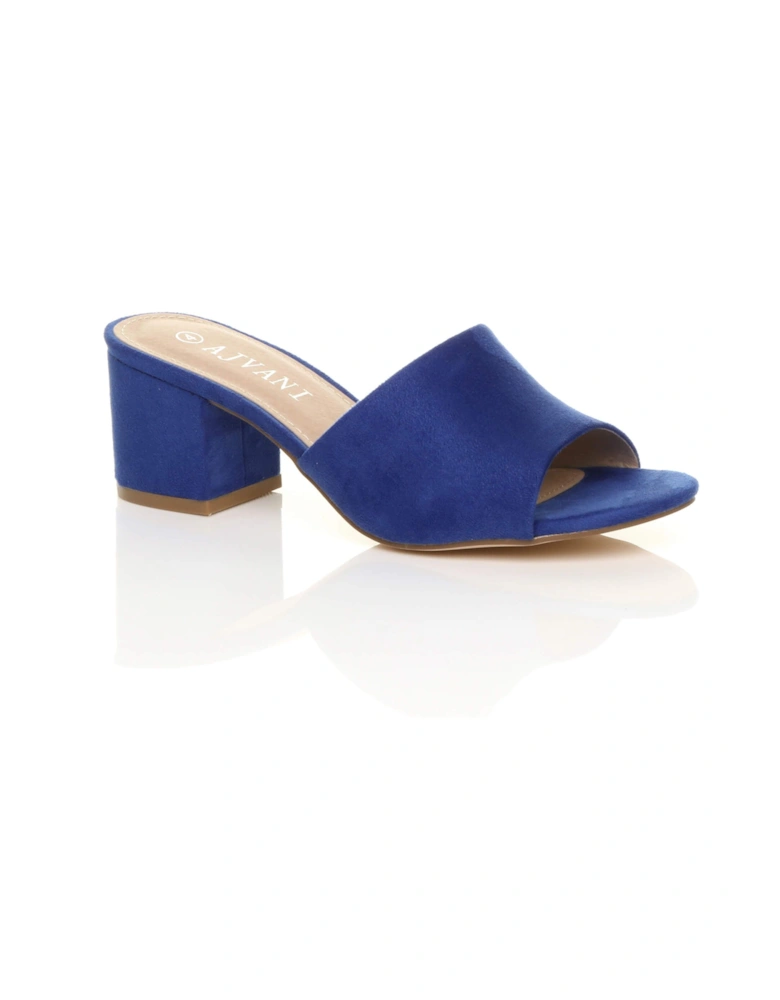 Mid Block Heel Peep Toe Mules Faux Suede Heeled Sandals