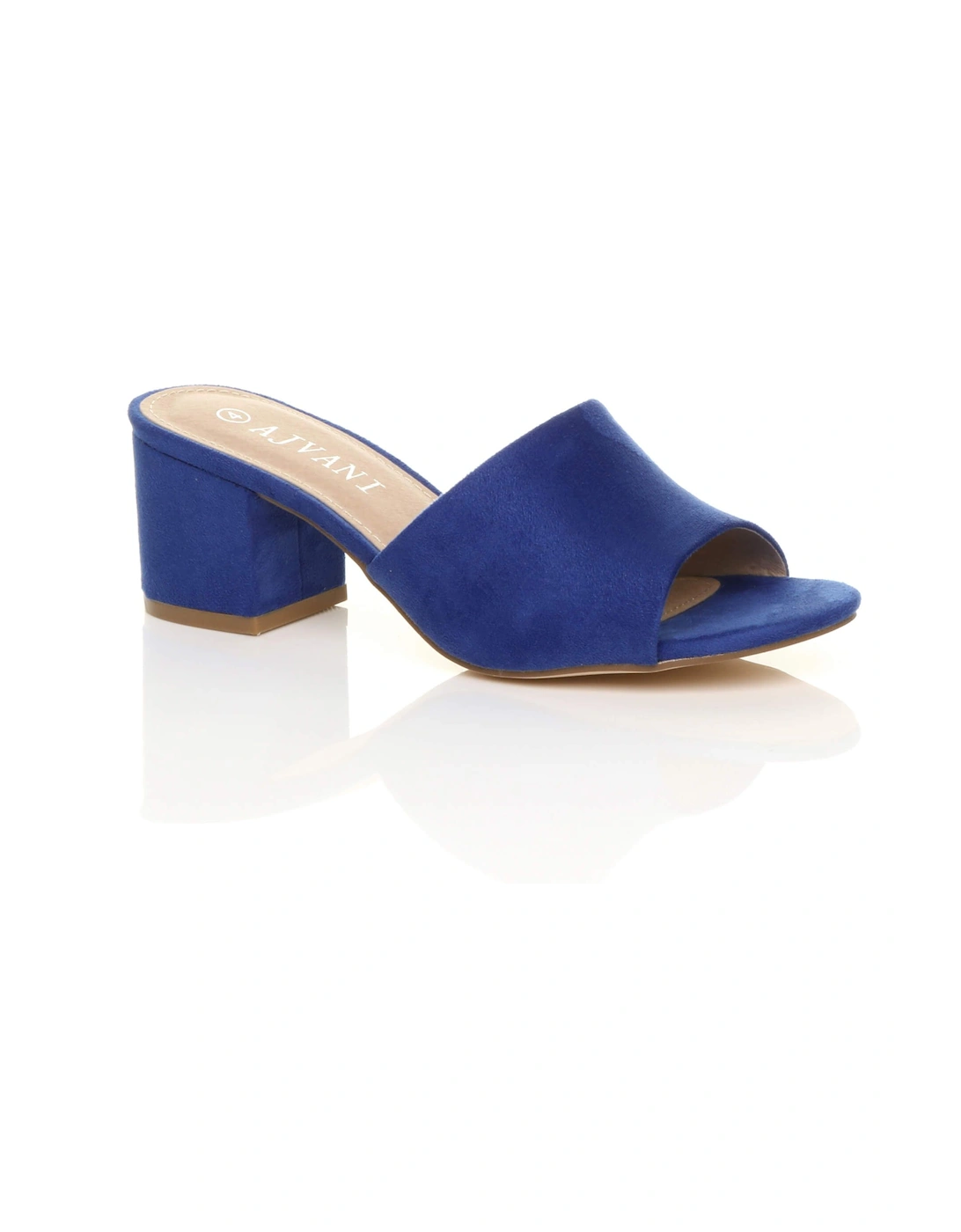 Mid Block Heel Peep Toe Mules Faux Suede Heeled Sandals, 2 of 1