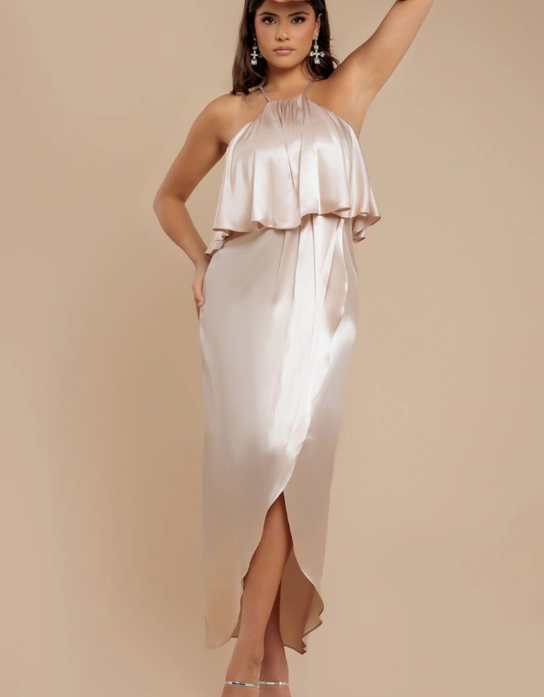 Satin Viscose Front Wrap Midaxi Dress, 2 of 1