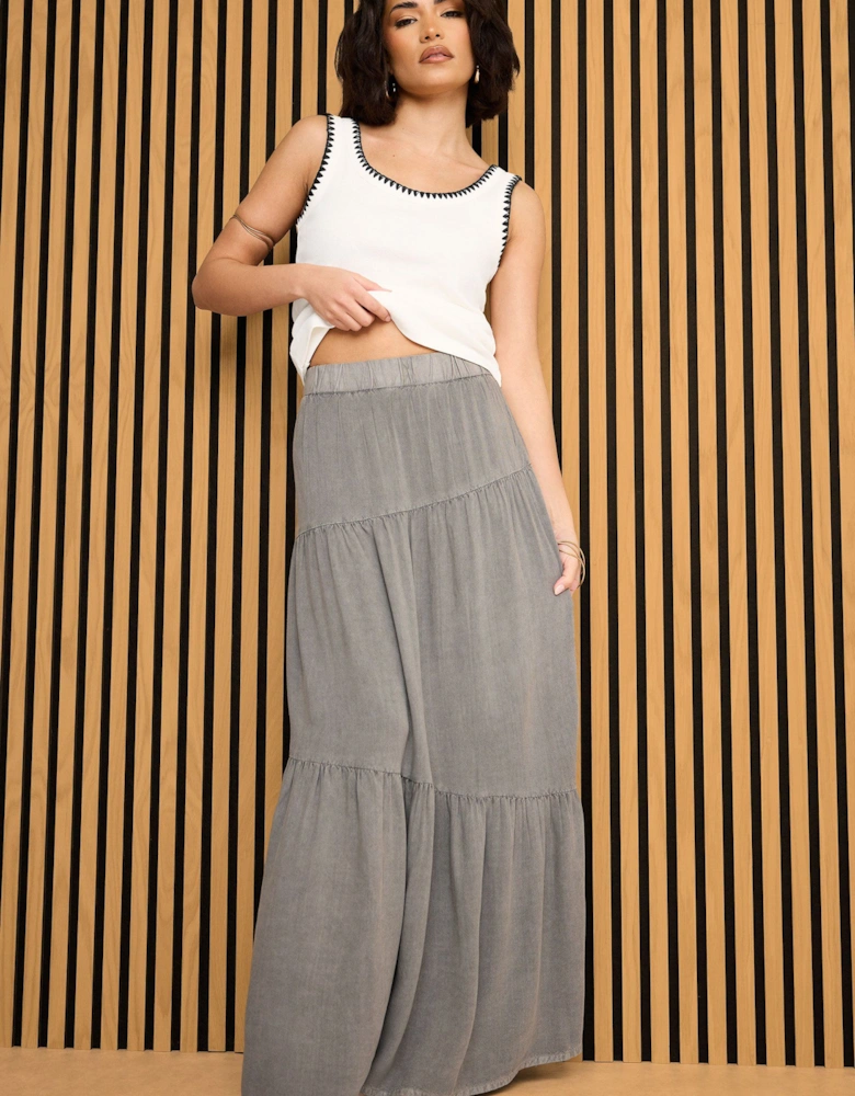 Petite Asymmetric Tiered Maxi Skirt