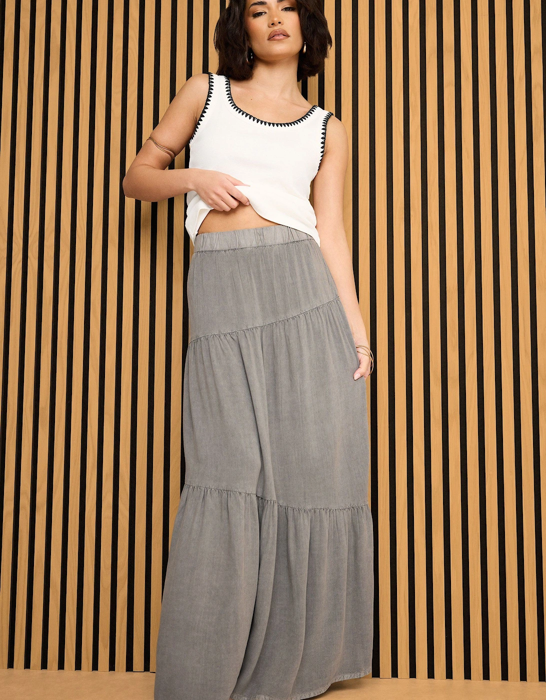 Petite Asymmetric Tiered Maxi Skirt, 2 of 1