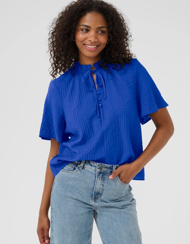 KAlianna Short Sleeve Tie Neck Blouse