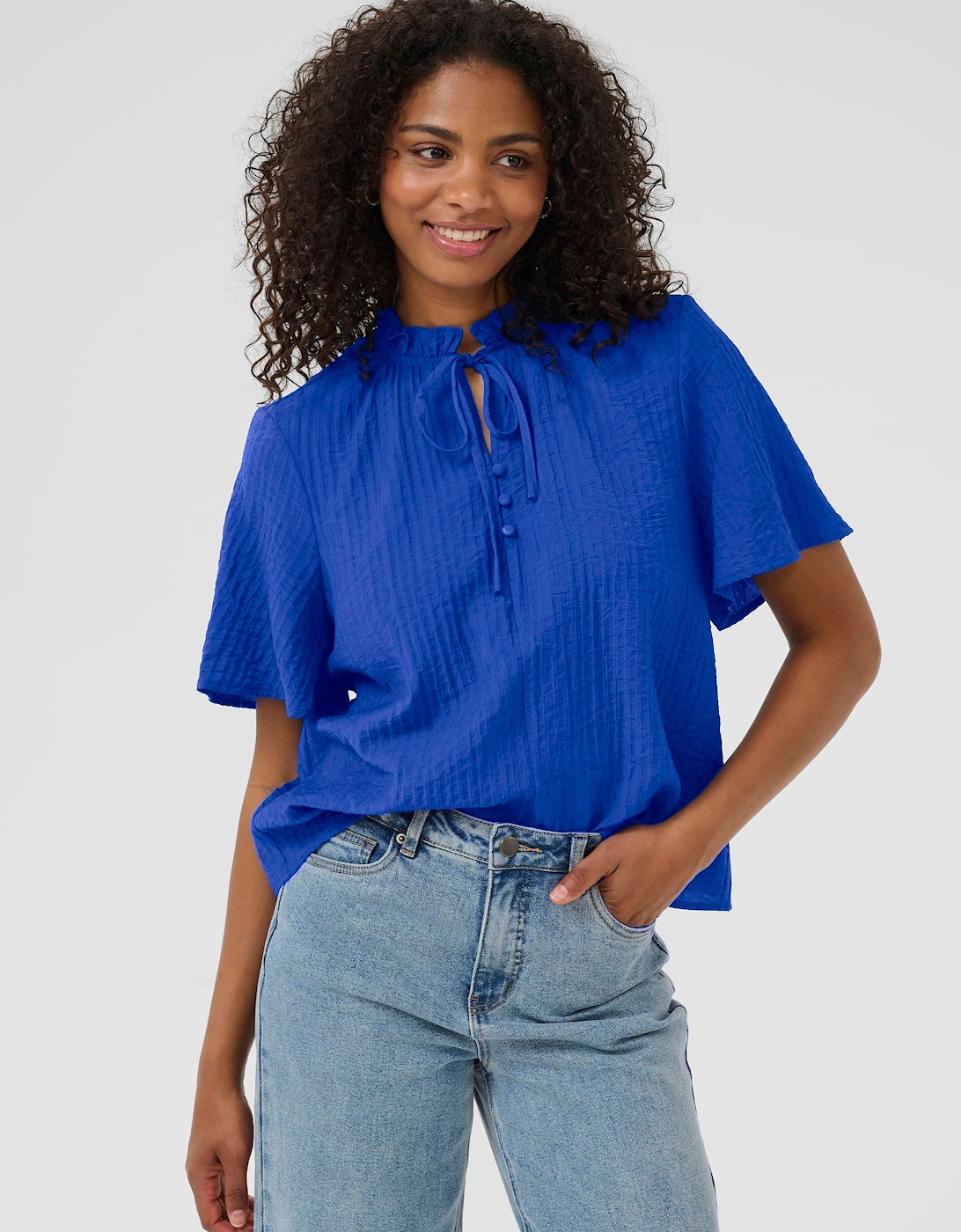 KAlianna Short Sleeve Tie Neck Blouse, 2 of 1