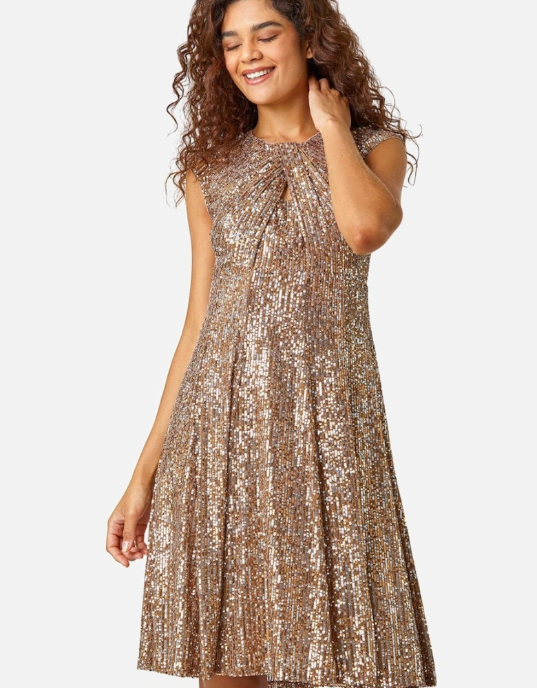 Sequin Twist Front Stretch Dress