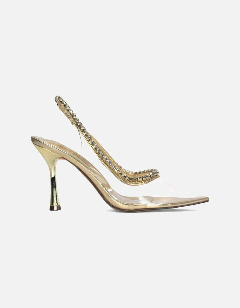 'Beryl' High Heel Clear Pointed Toe Court Shoes with Jewels