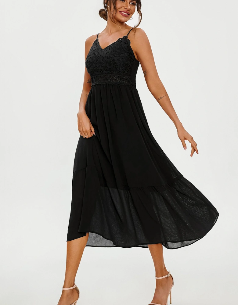 Lace Embroidery Anglaise Maxi Slip Dress In Black