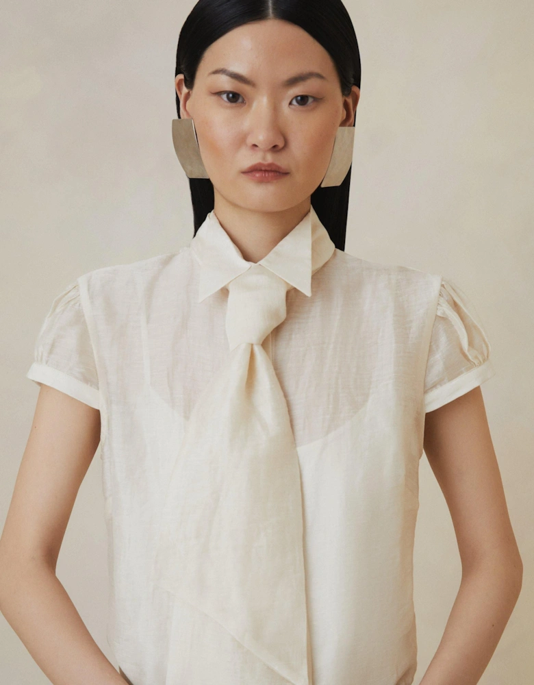 Organza Woven Tie Neck Blouse