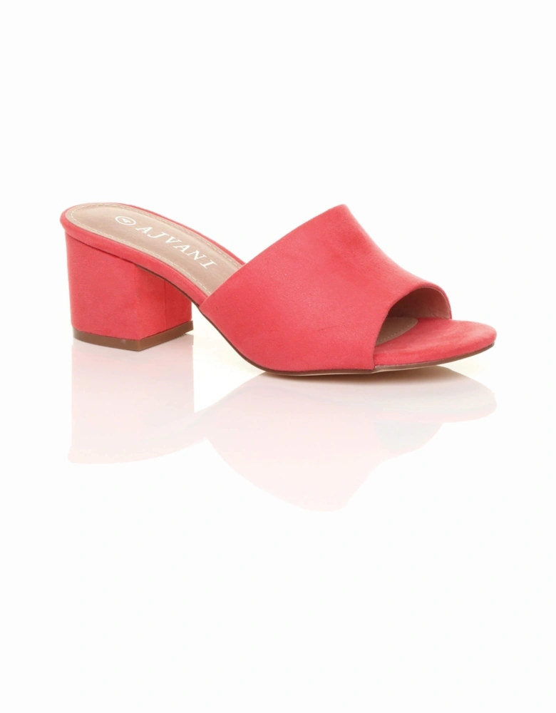 Mid Block Heel Peep Toe Mules Faux Suede Heeled Sandals