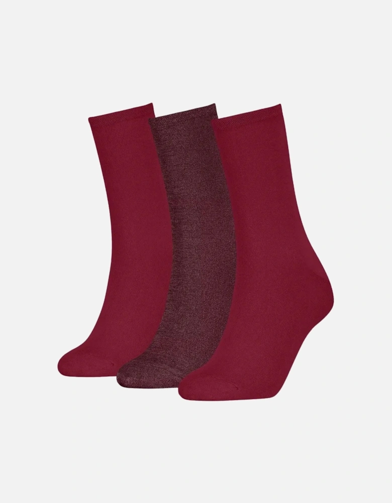 3-Pack Lurex Stripe Women's Socks Gift Box, Berry Red