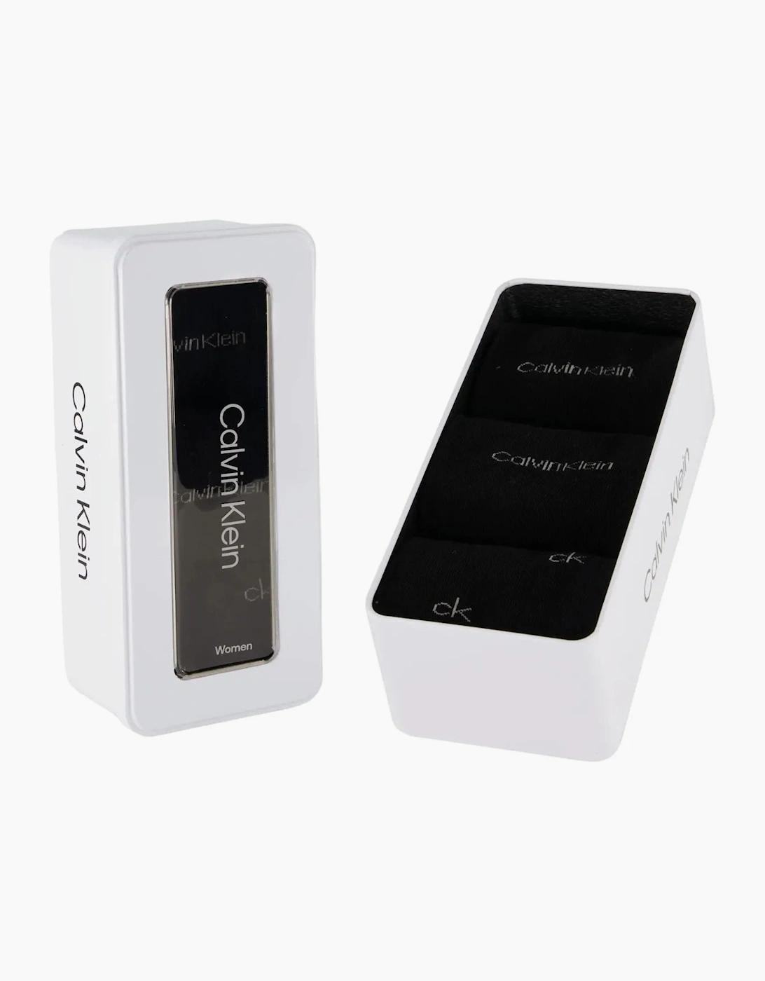 Calvin Klein Calvin Klein Women's 3-Pack Allover Logo Women's Socks Gift Tin, Black