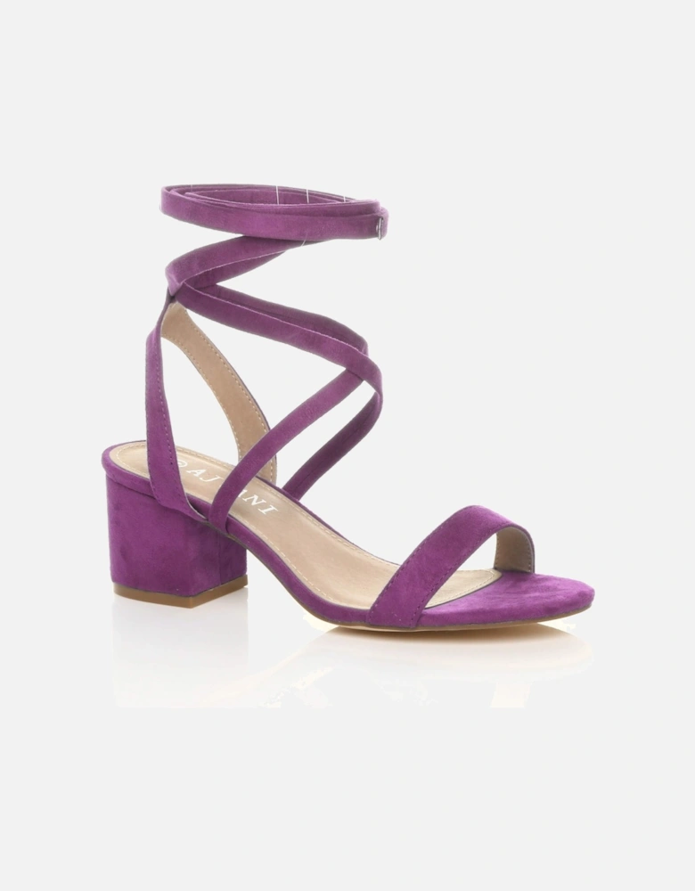 Mid Block Heel Tie Up Faux Suede Heeled Sandals