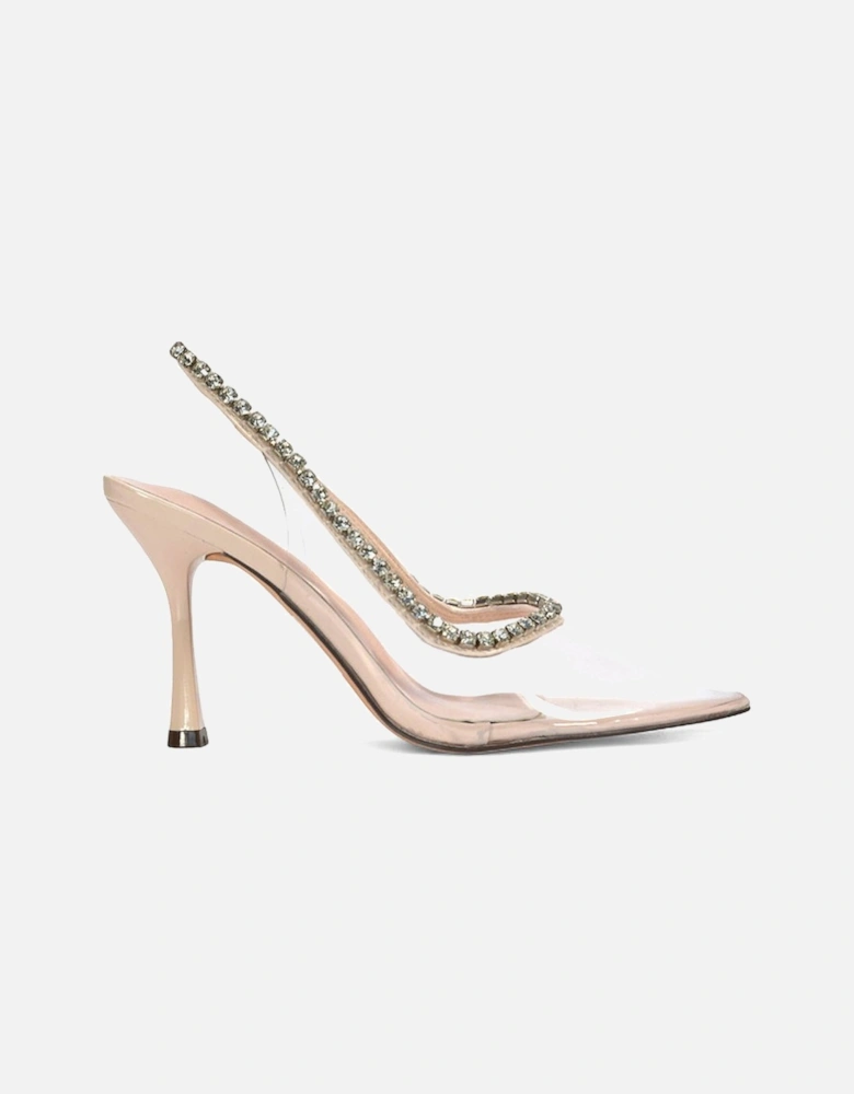 'Beryl' High Heel Clear Pointed Toe Court Shoes with Jewels