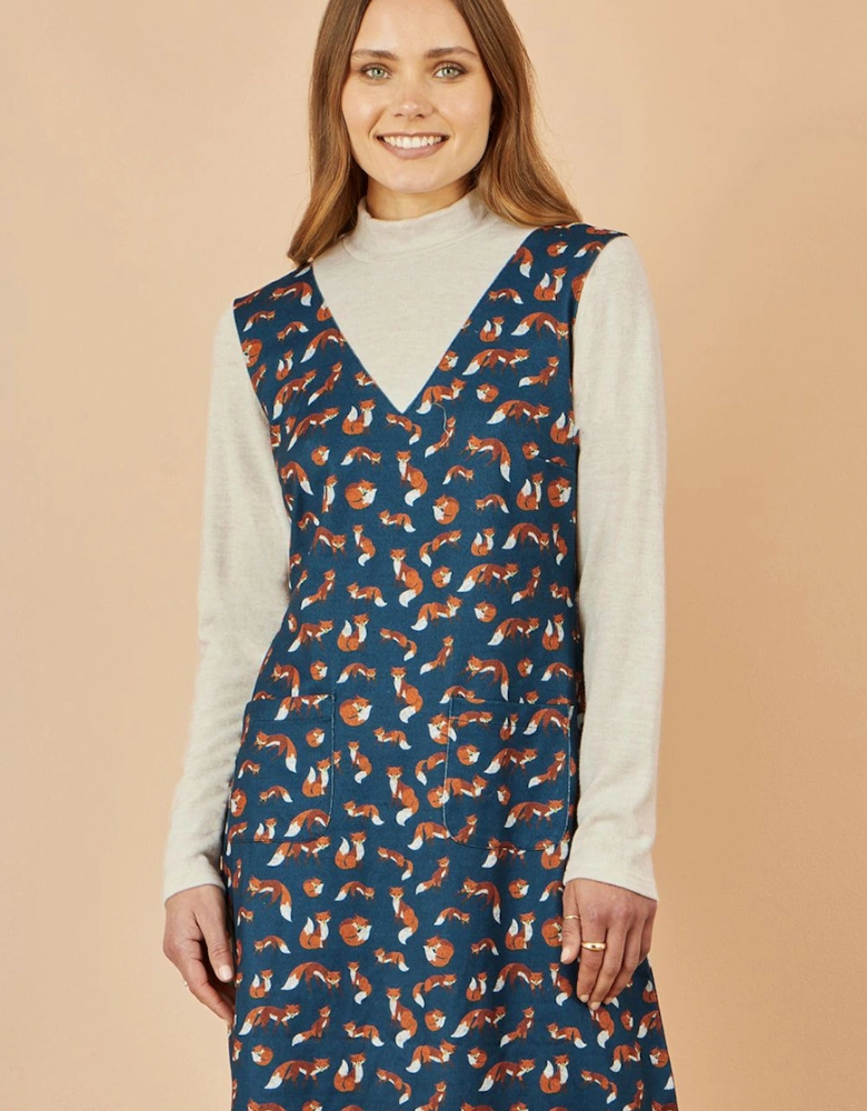Navy Fox Long Sleeve Layered Tunic Dress With Front Pocket