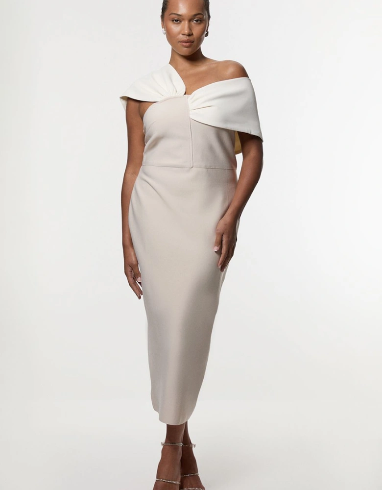 Plus Size Figure Form Bandage Knit Asymmetric Strap Midi Dress