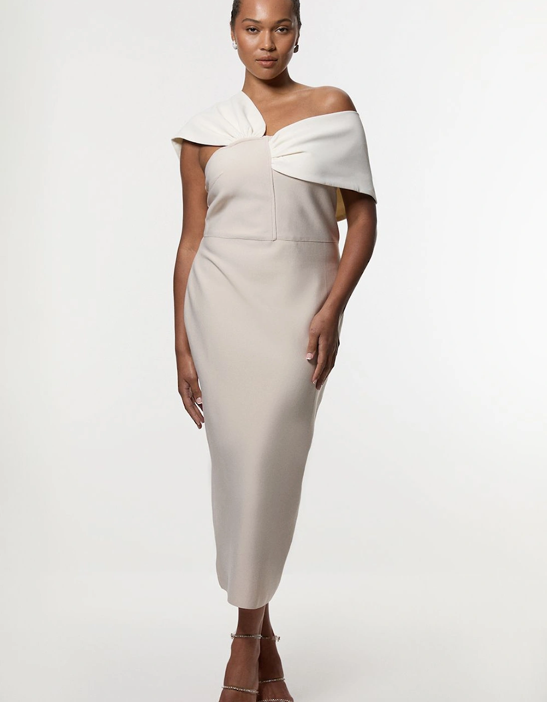 Plus Size Figure Form Bandage Knit Asymmetric Strap Midi Dress, 2 of 1