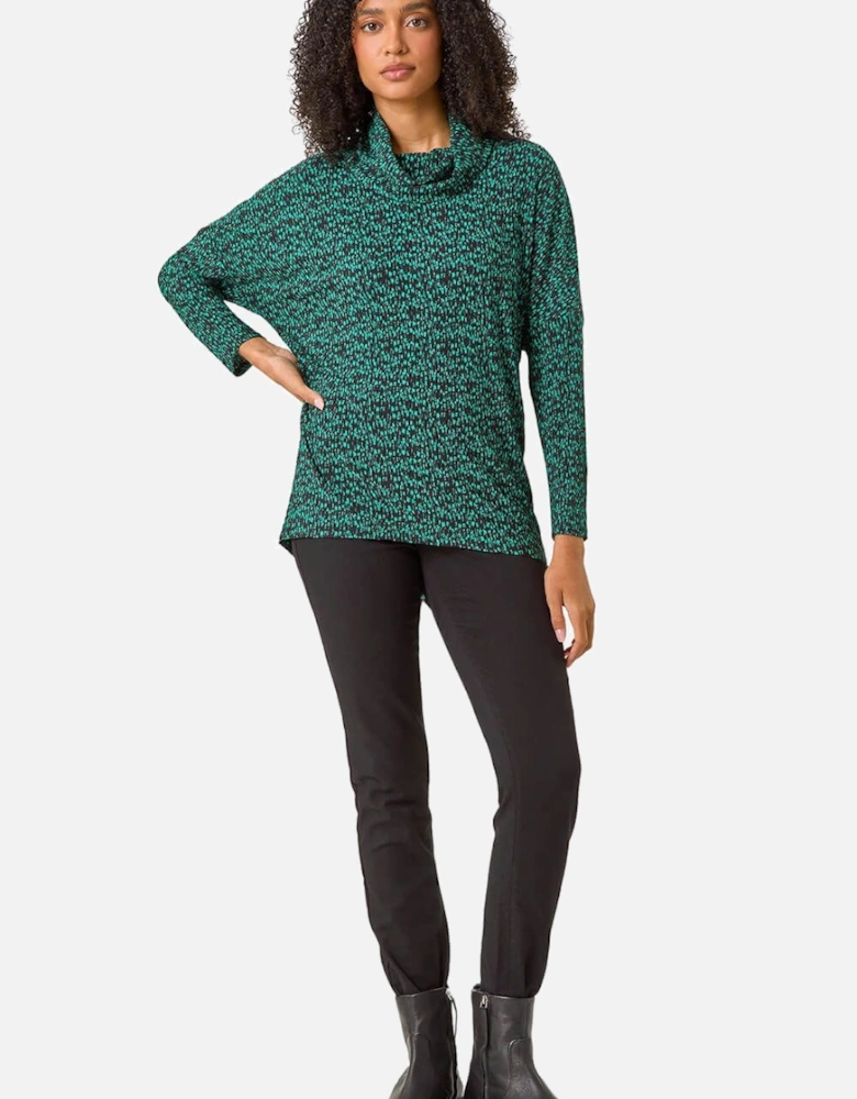 Print Relaxed Cowl Neck Tunic Top