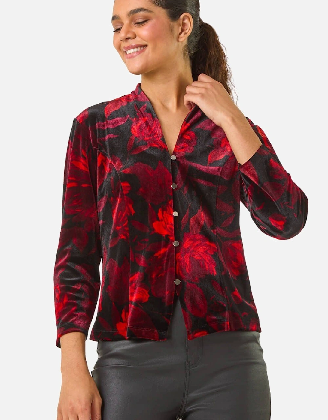 Floral Print Velvet Blouse, 2 of 1