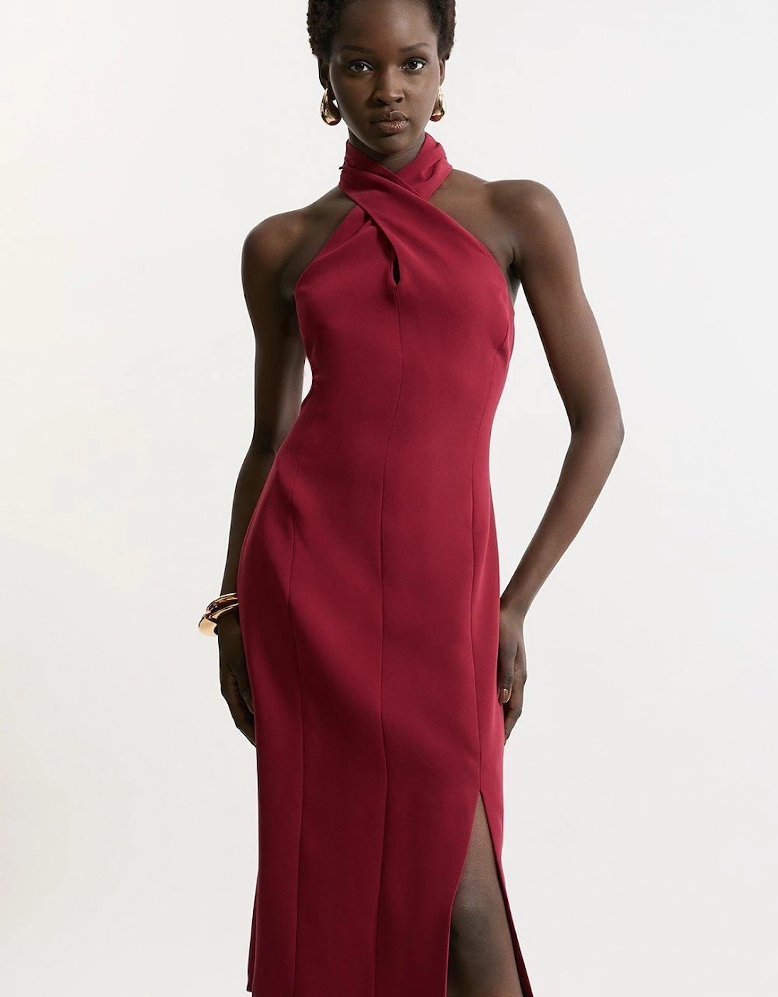Soft Tailored Halter Neck Midi Dress, 2 of 1