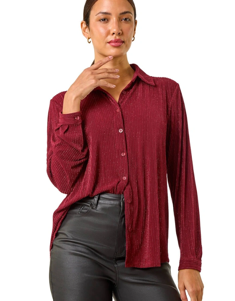 Glitter Button Through Stretch Blouse