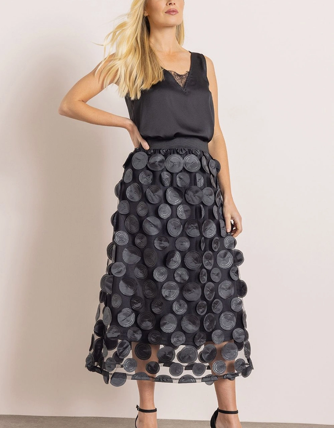 Circle Applique Mesh Midi Skirt, 2 of 1