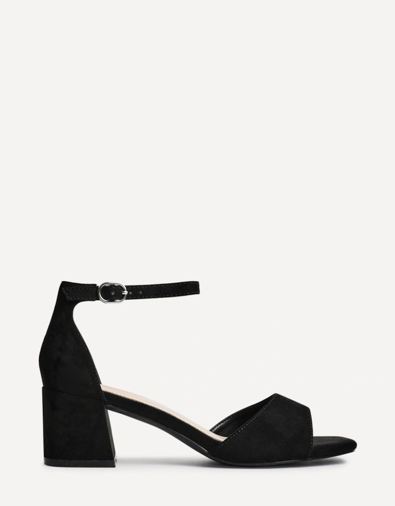 Maddie Black Faux Suede Closed Back Block Heeled Sandals