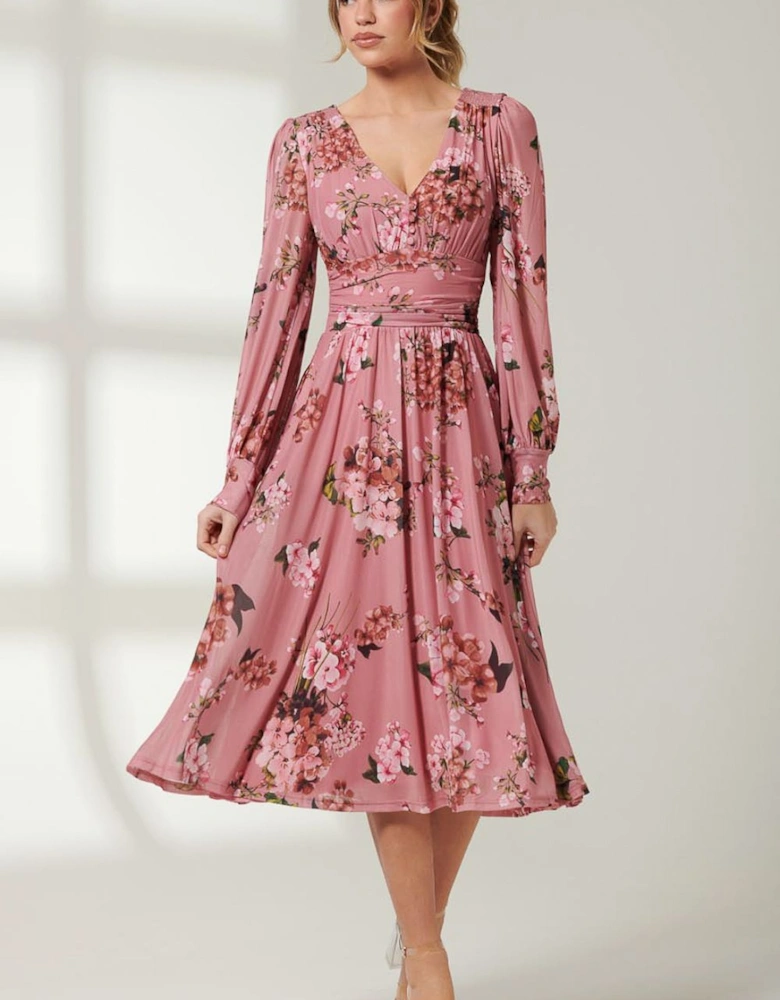 Floral Printed Mesh Midi Dress